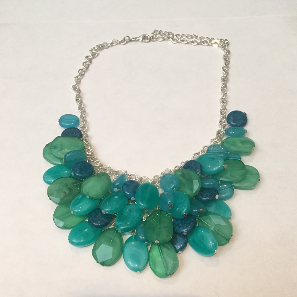 NEW Beaded Green Stone Statement Bib Necklace
